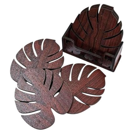 Wooden Palm Leaf Cut Tea Coaster Set – 6 Pcs