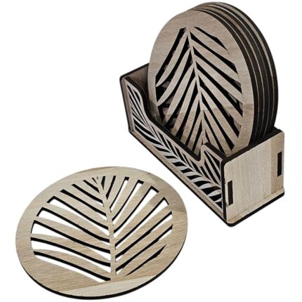 Wooden Leaf Cut Tea Coaster Set – 6 Pcs