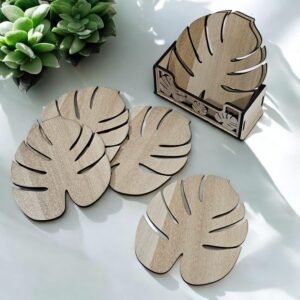 Wooden Leaf Cut Tea Coaster Set – 6 Pcs (Size: 3.5 in x 3.5 in)