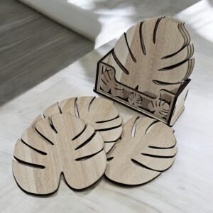 Sunmica Coated Wooden Leaf Cut Tea Coaster Set – 6 Pcs (Size: 3.5 in x 3.5 in)