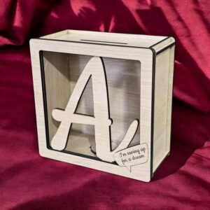 Letter Piggy Bank – Wooden Money Bank for Kids & Adults (Letter A)