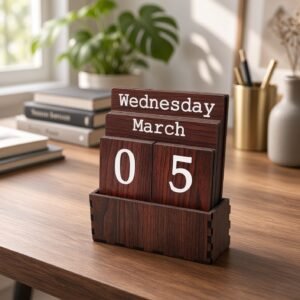 Wooden Perpetual Desk Calendar - Elegant and Durable Date Display